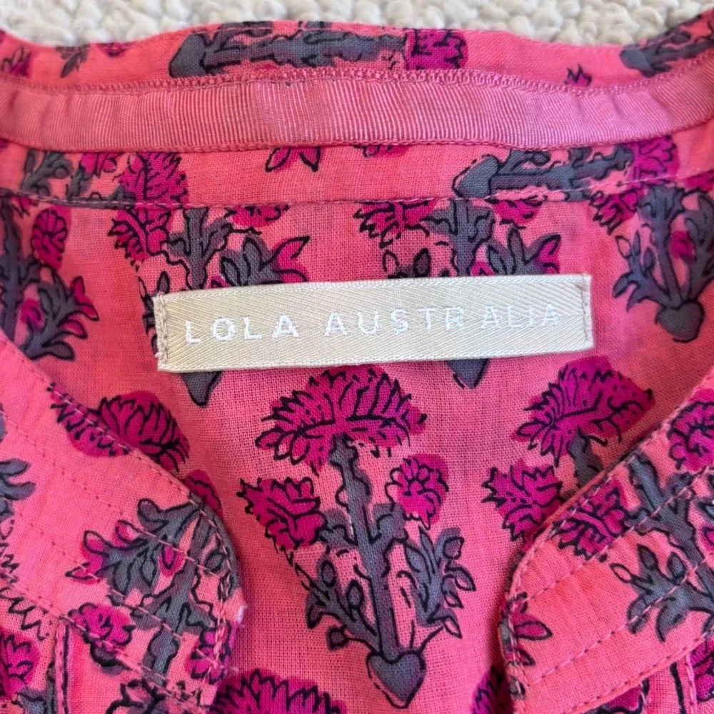 Lola Australia Morocco Mini Strawberry Dress, XXS, Pink Floral Bell Sleeve Boho